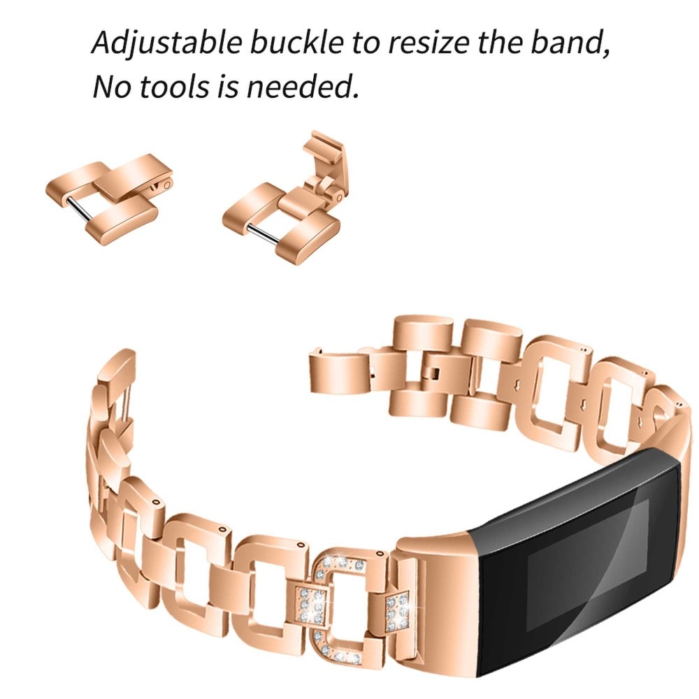 Fitbit Charge 3/4 Lyxigt armband med glittrande stenar, roséguld