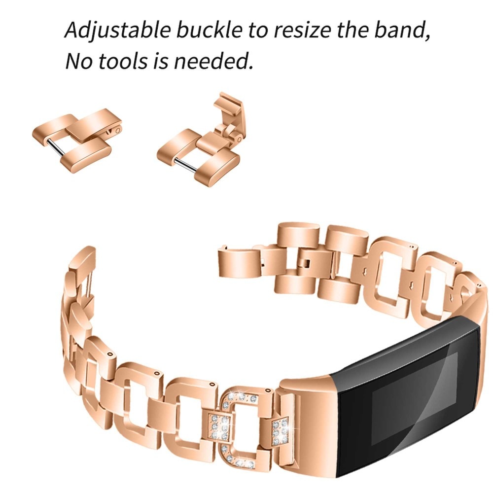 Fitbit Charge 3/Charge 4 Lyxigt armband med glittrande stenar, Roséguld