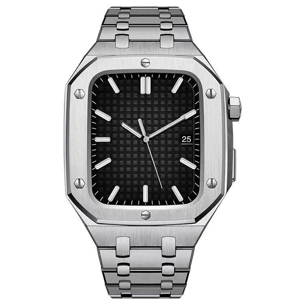 Apple Watch 45mm Series 9 Robust armband med inbyggt skal Full Metal, silver