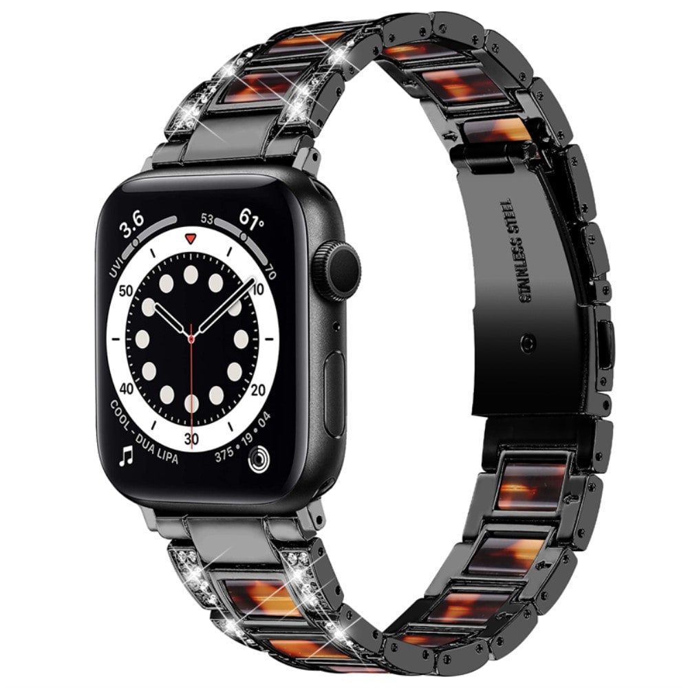 Apple Watch 41mm Series 9 Armband i metall med fina stenar, Black Coffee