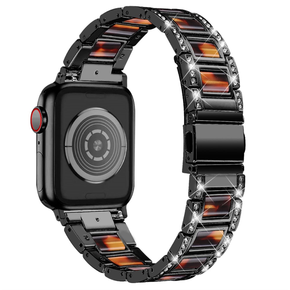 Apple Watch 41mm Series 9 Armband i metall med fina stenar, Black Coffee