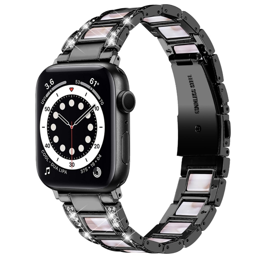 Apple Watch 45mm Series 8 Armband i metall med fina stenar, Black Pearl