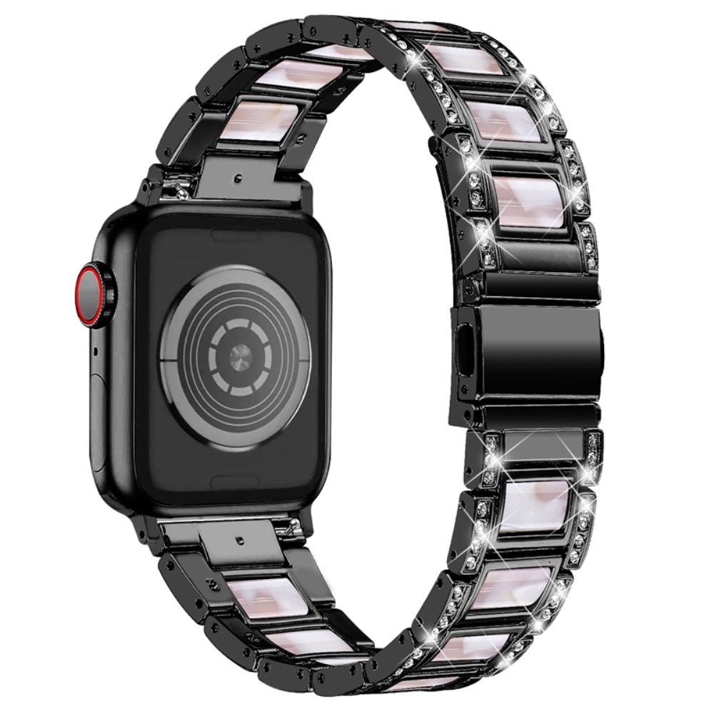 Apple Watch 45mm Series 9 Armband i metall med fina stenar, Black Pearl
