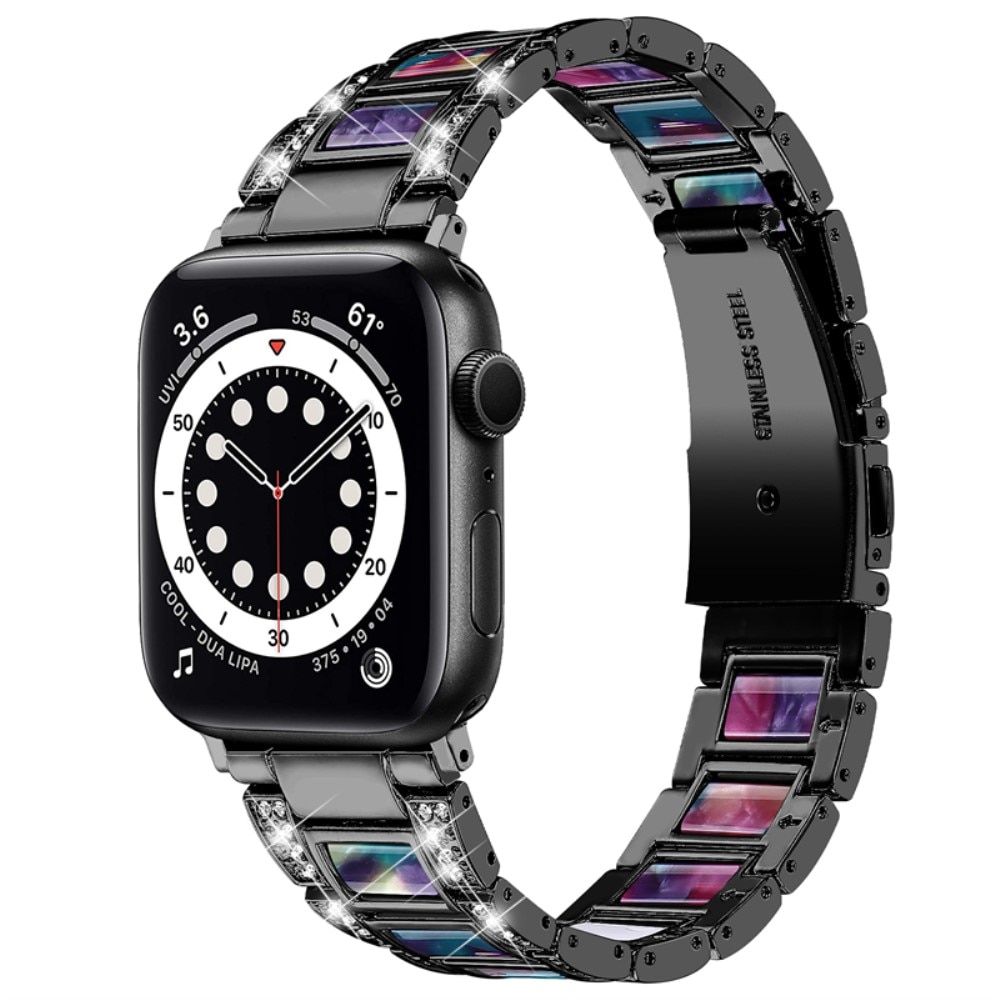 Apple Watch 41mm Series 8 Armband i metall med fina stenar, Black Space