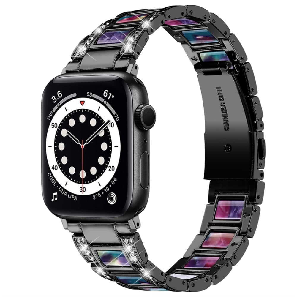 Apple Watch 45mm Series 8 Armband i metall med fina stenar, Black Space