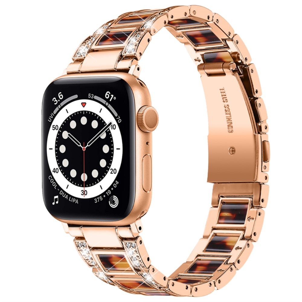 Apple Watch 41mm Series 8 Armband i metall med fina stenar, Rosegold Coffee