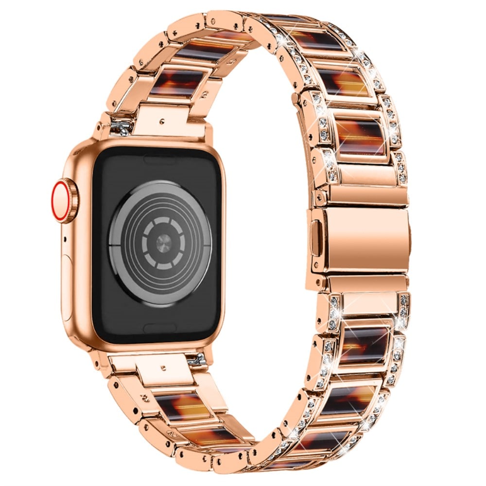 Apple Watch 41mm Series 8 Armband i metall med fina stenar, Rosegold Coffee