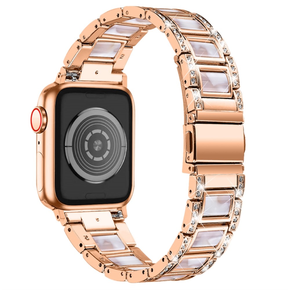 Apple Watch 41mm Series 7 Armband i metall med fina stenar, Rosegold Pearl