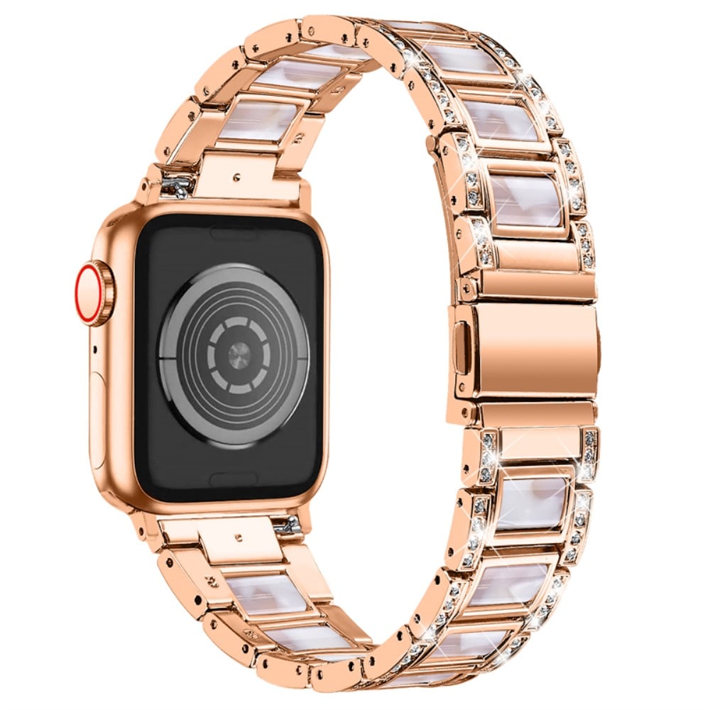 Apple Watch 41mm Series 8 Armband i metall med fina stenar, Rosegold Pearl