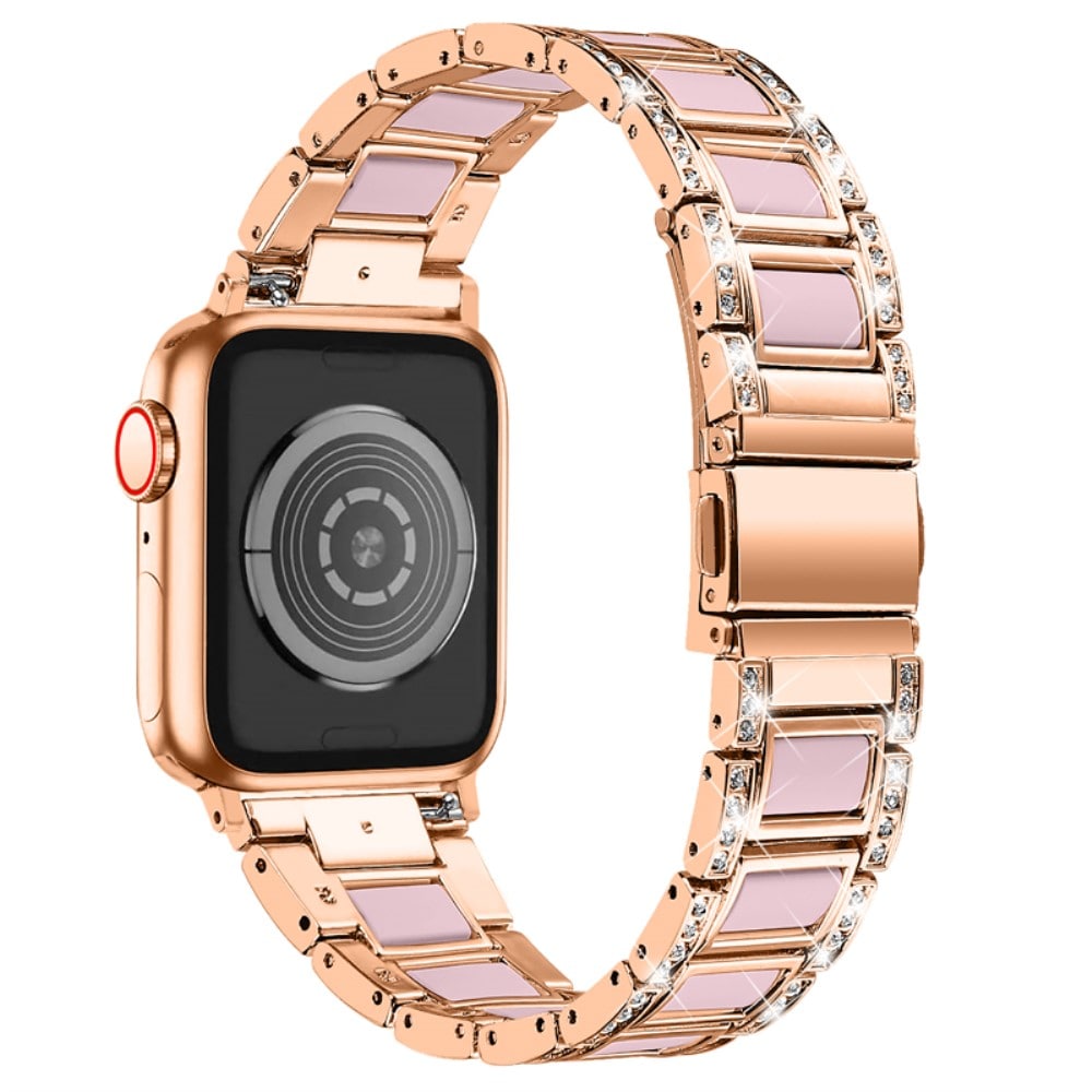 Apple Watch 45mm Series 8 Armband i metall med fina stenar, Rosegold Rose