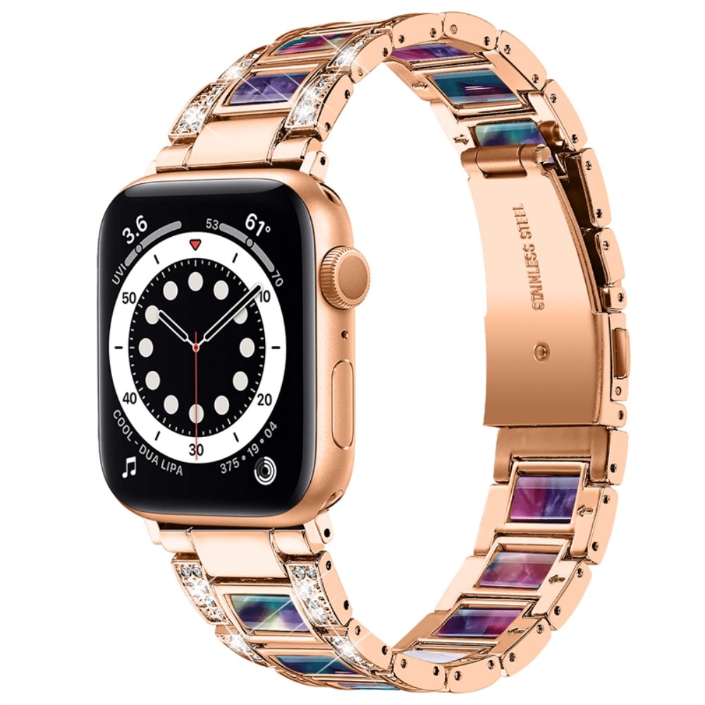 Apple Watch 41mm Series 8 Armband i metall med fina stenar, Rosegold Space