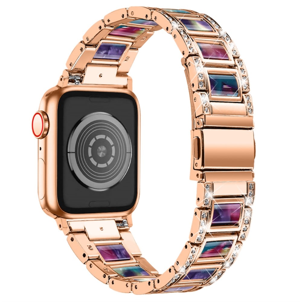 Apple Watch 45mm Series 8 Armband i metall med fina stenar, Rosegold Space