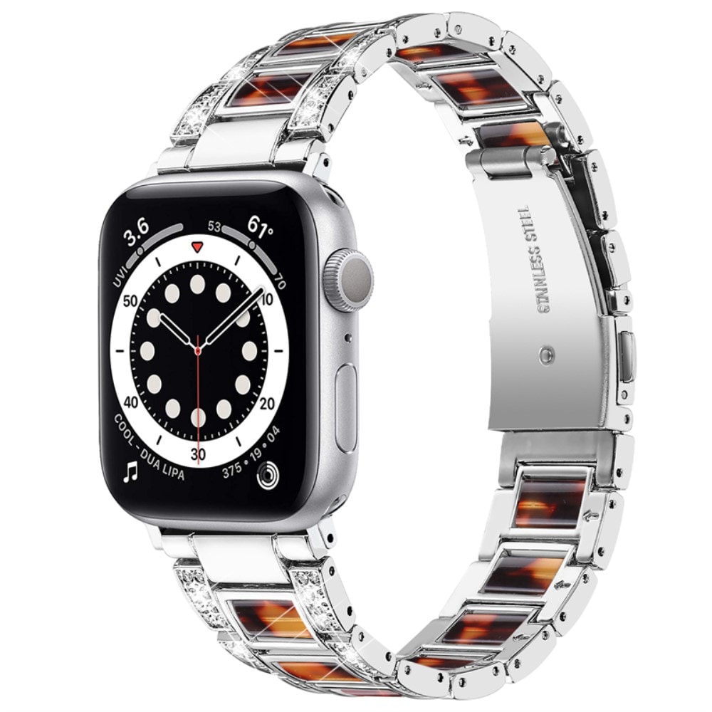 Apple Watch 41mm Series 8 Armband i metall med fina stenar, Silver Coffee