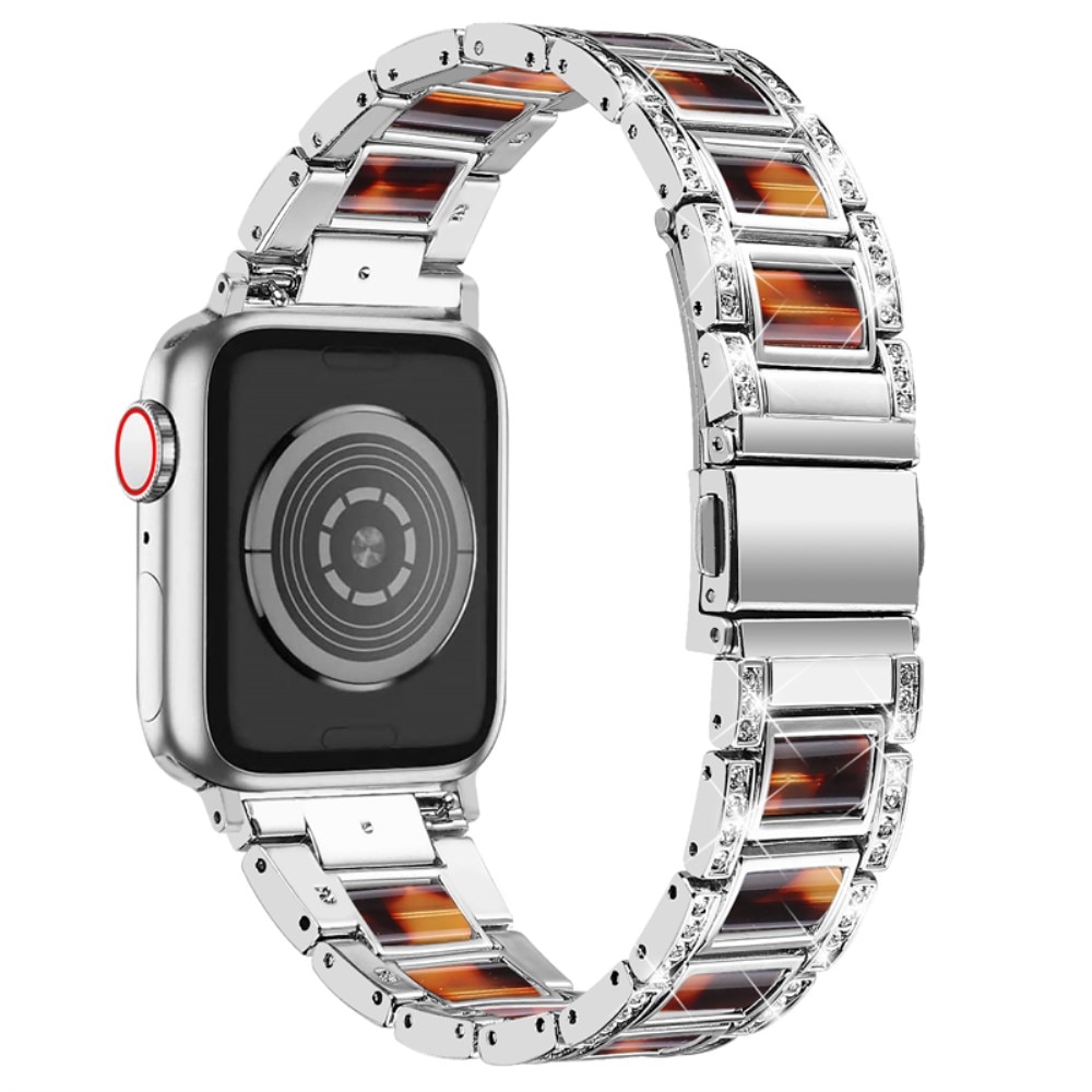 Apple Watch 45mm Series 8 Armband i metall med fina stenar, Silver Coffee