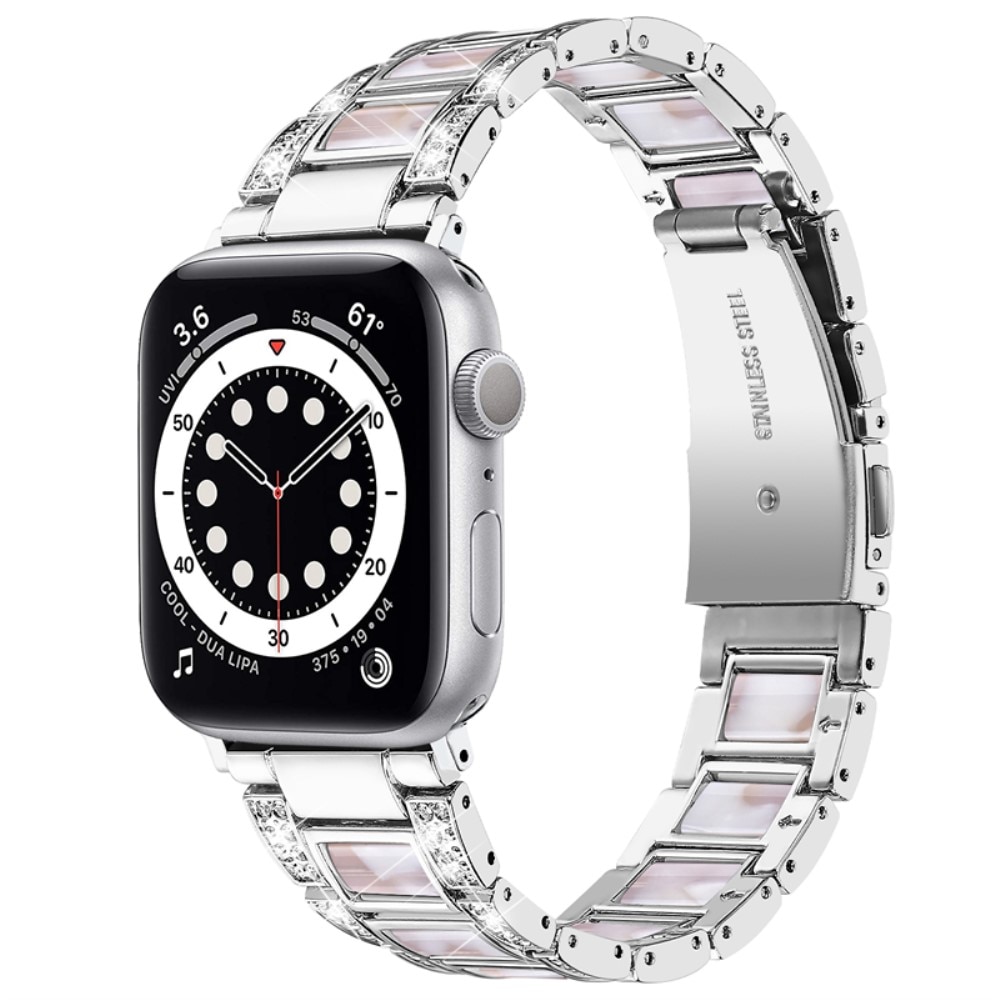 Apple Watch 41mm Series 8 Armband i metall med fina stenar, Silver Pearl