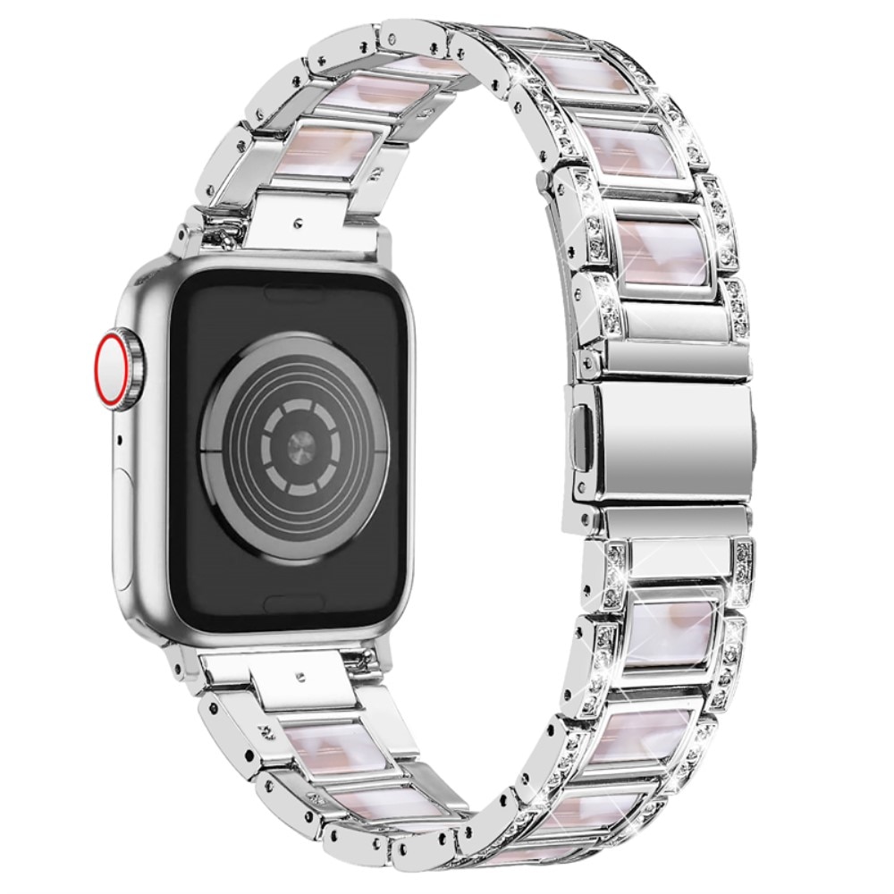 Apple Watch 45mm Series 9 Armband i metall med fina stenar, Silver Pearl