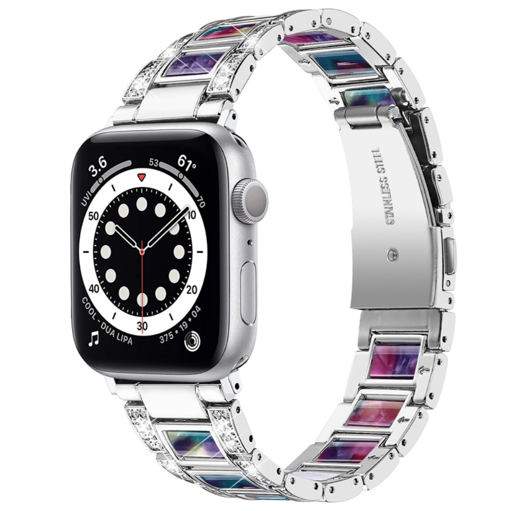 Apple Watch 45mm Series 8 Armband i metall med fina stenar, Silver Space