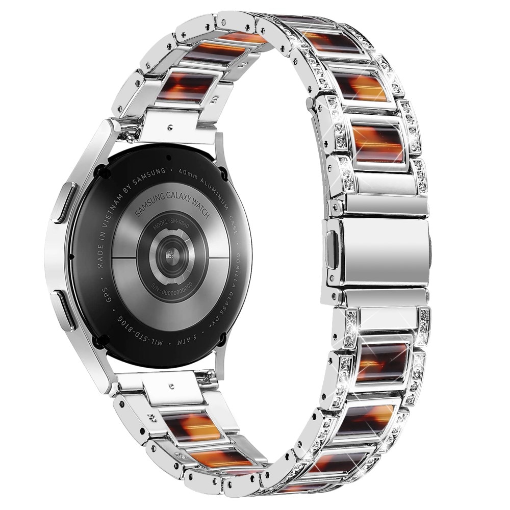 Samsung Galaxy Watch 6 44mm Armband i metall med fina stenar, Silver Coffee