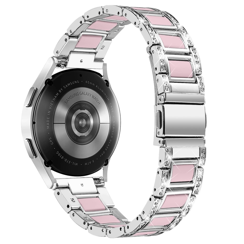 Samsung Galaxy Watch 6 Classic 43mm Armband i metall med fina stenar, Silver Rose