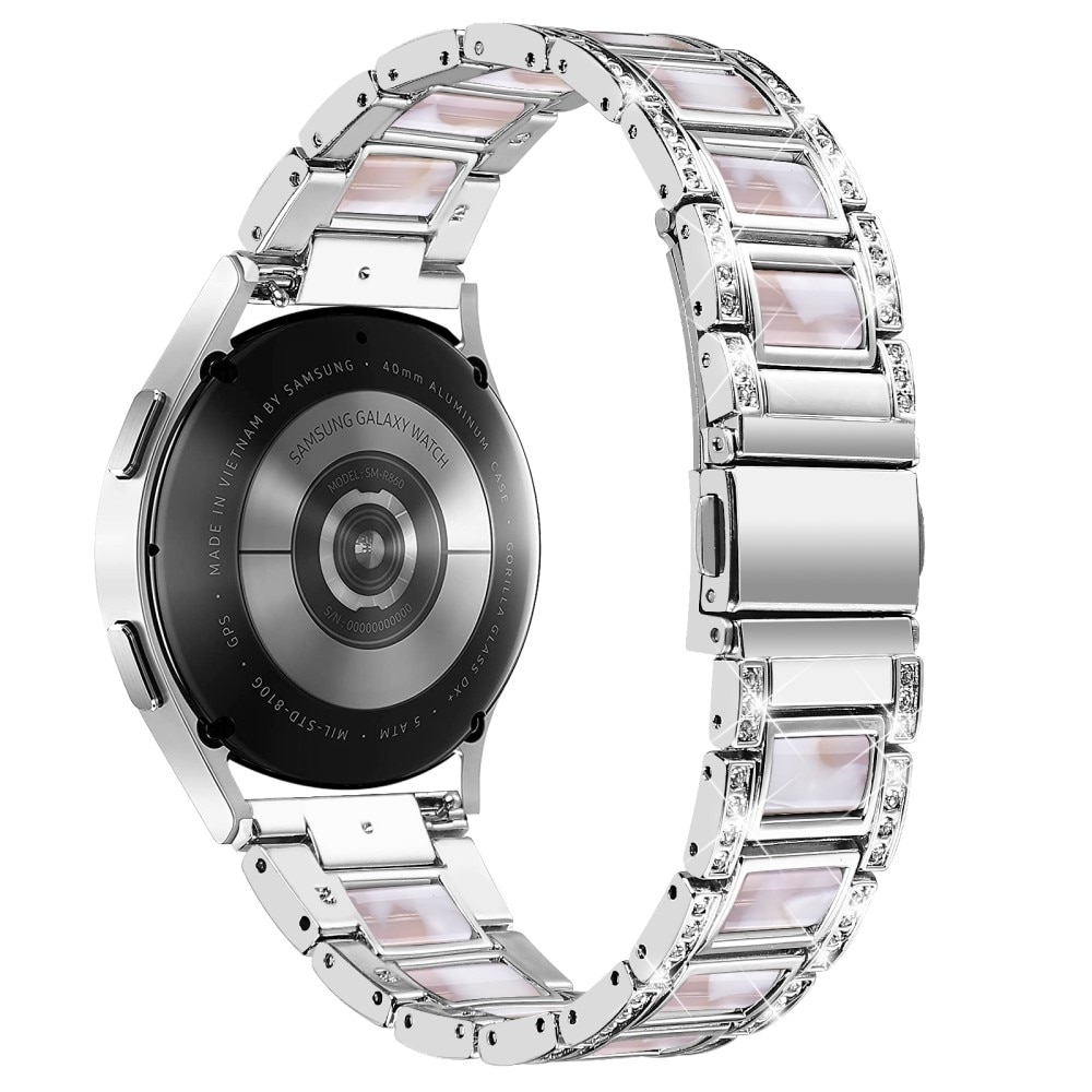 Samsung Galaxy Watch 6 44mm Armband i metall med fina stenar, Silver Pearl