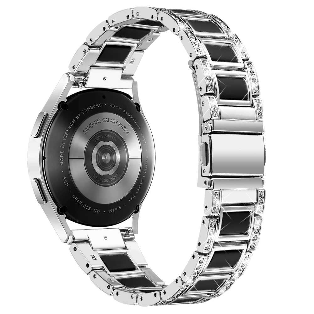 Samsung Galaxy Watch 6 44mm Armband i metall med fina stenar, Silver Night