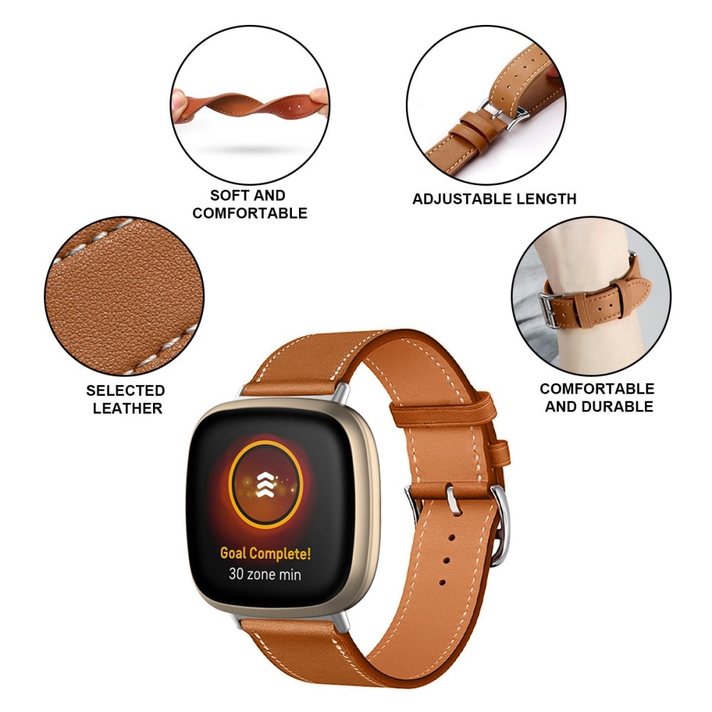 Fitbit Versa 4 Armband i äkta läder, brun