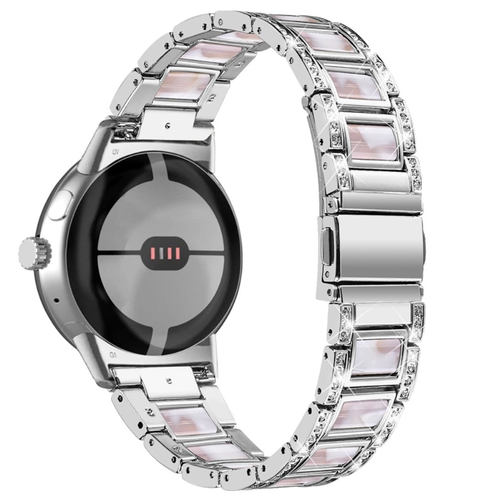 Google Pixel Watch Armband i metall med fina stenar, Silver Pearl