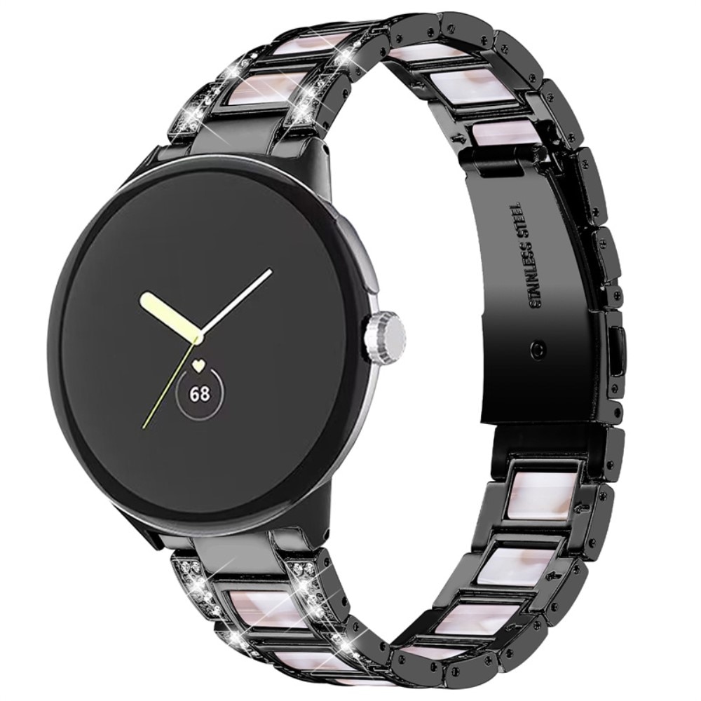 Google Pixel Watch Armband i metall med fina stenar, Black Pearl