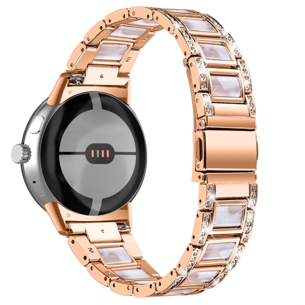 Google Pixel Watch Armband i metall med fina stenar, Rosegold Pearl