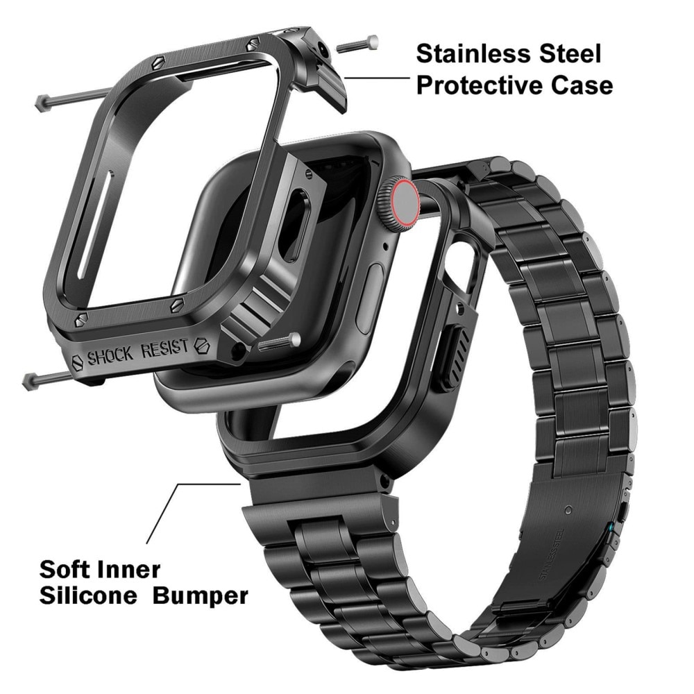 Apple Watch 44mm Robust armband med inbyggt skal Full Metal, svart
