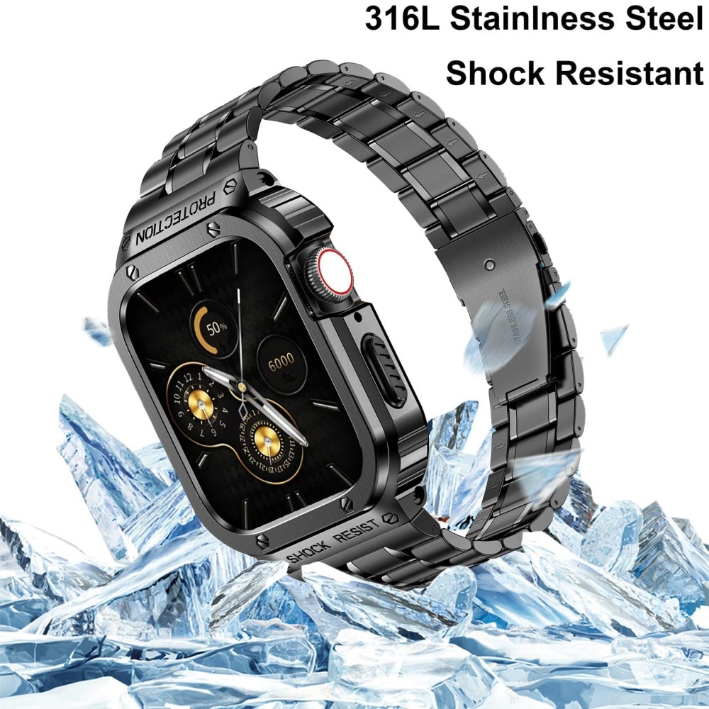 Apple Watch 41mm Series 9 Robust armband med inbyggt skal Full Metal, svart