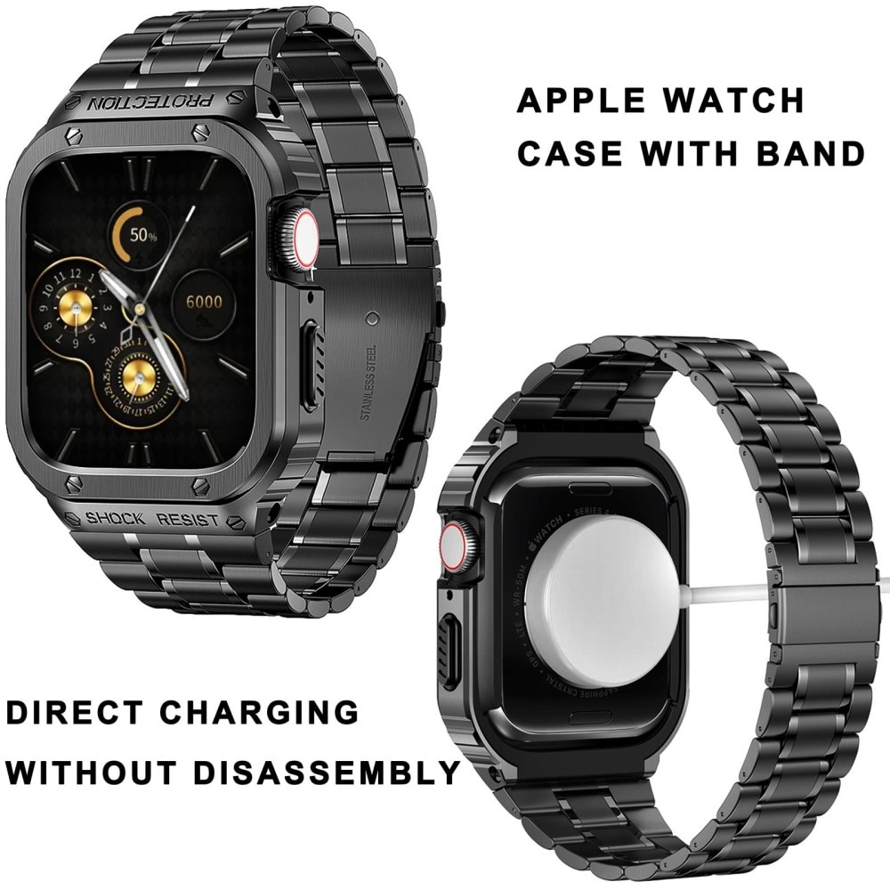 Apple Watch 41mm Series 9 Robust armband med inbyggt skal Full Metal, svart