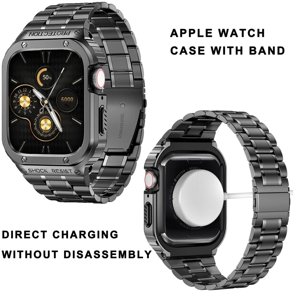 Apple Watch 41mm Series 9 Robust armband med inbyggt skal Full Metal, mörkgrå