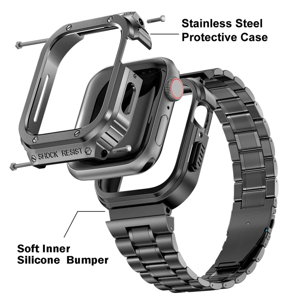 Apple Watch 41mm Series 8 Robust armband med inbyggt skal Full Metal, mörkgrå
