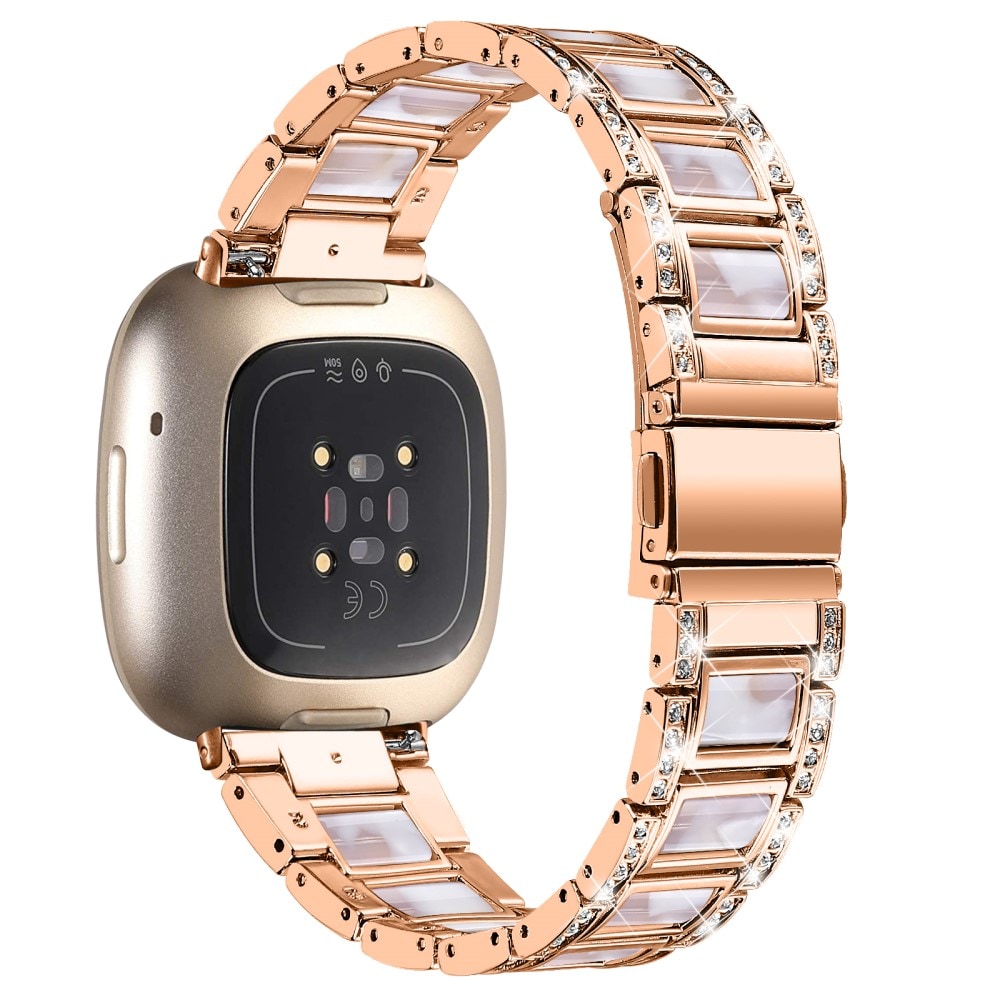 Fitbit Versa 4 Armband i metall med fina stenar, Rosegold Pearl