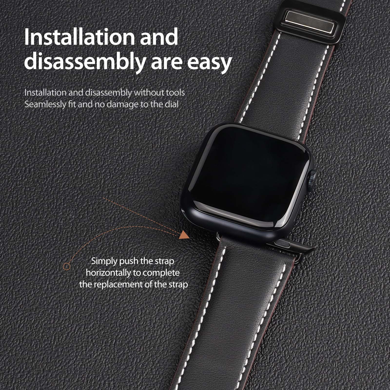 Apple Watch Series 11 42mm Armband i läder, Svart