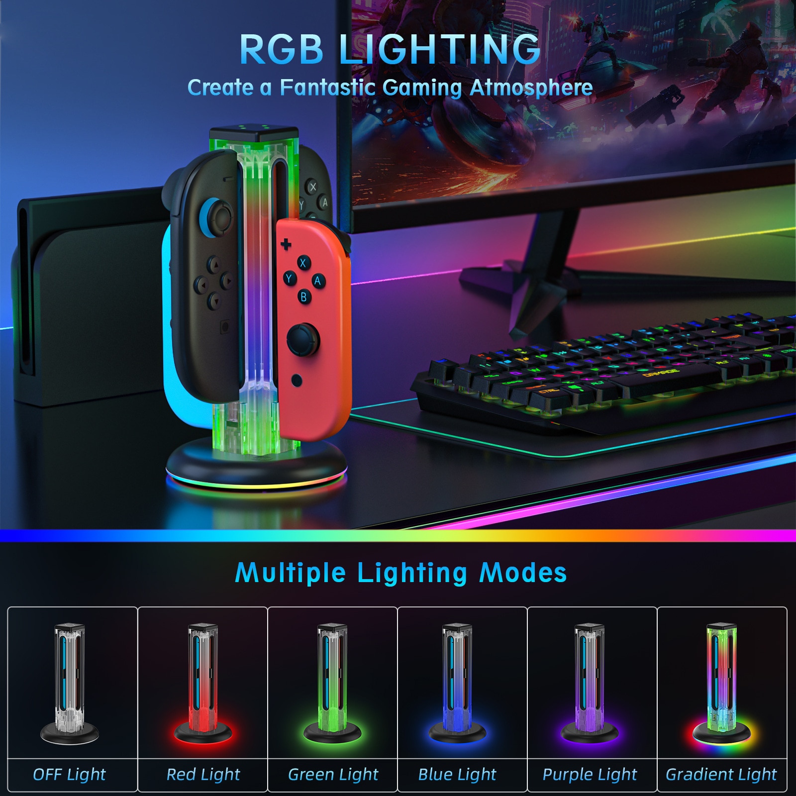 Nintendo Switch Joy-Con laddningsstation med RGB-belysning, Svart