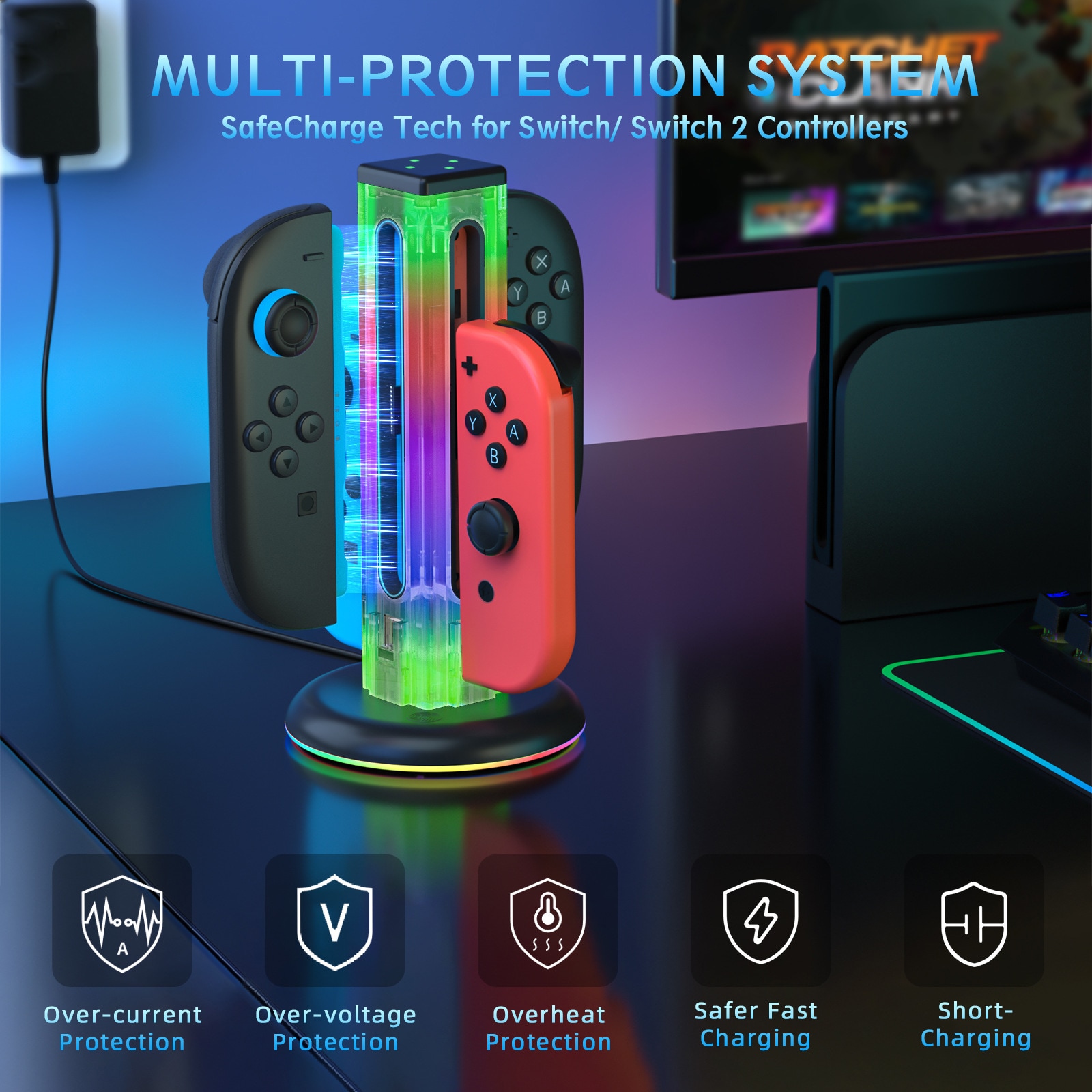 Nintendo Switch Joy-Con laddningsstation med RGB-belysning, Svart