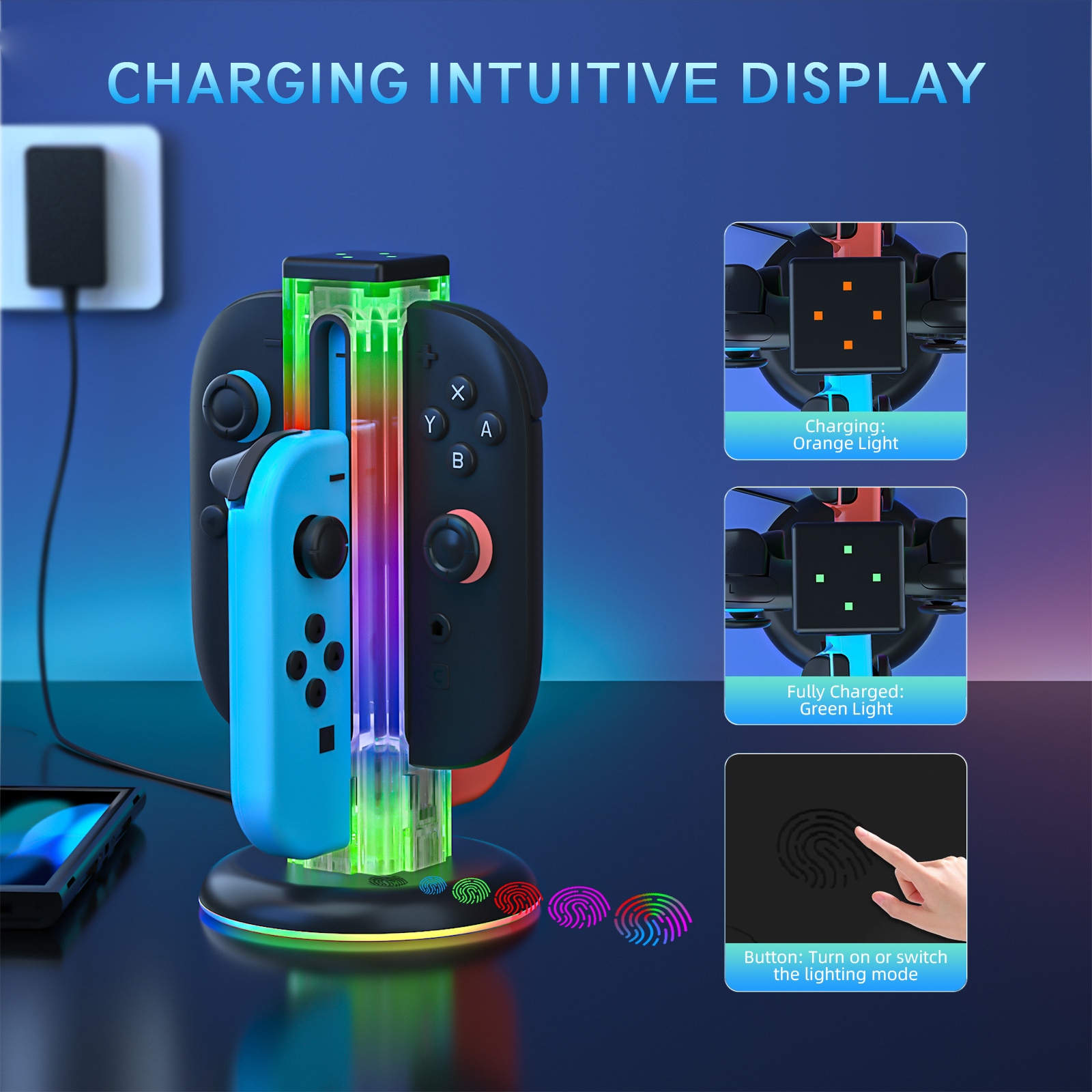 Nintendo Switch Joy-Con laddningsstation med RGB-belysning, Svart