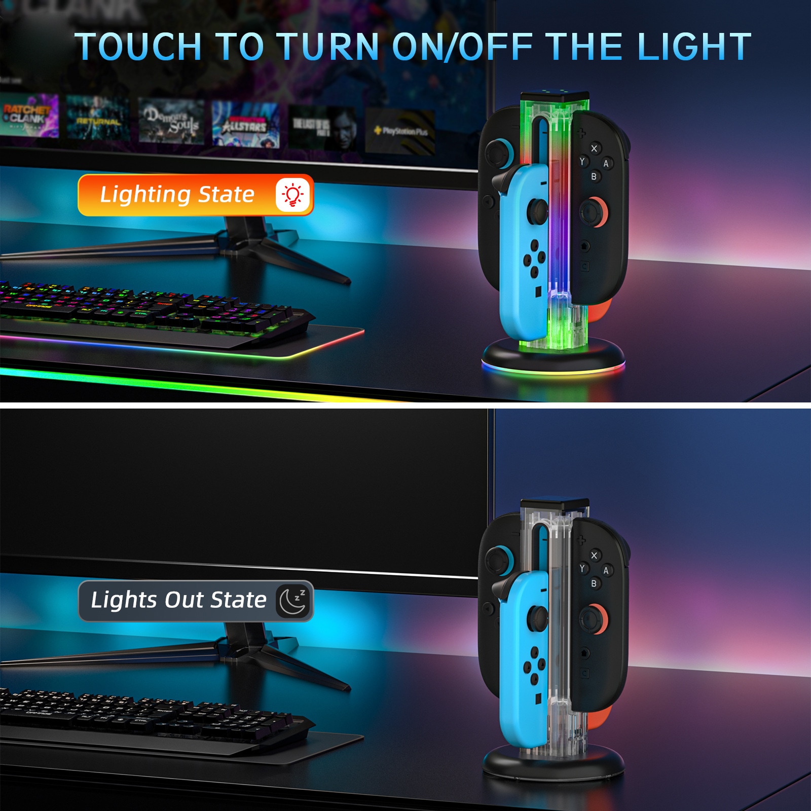 Nintendo Switch Joy-Con laddningsstation med RGB-belysning, Svart