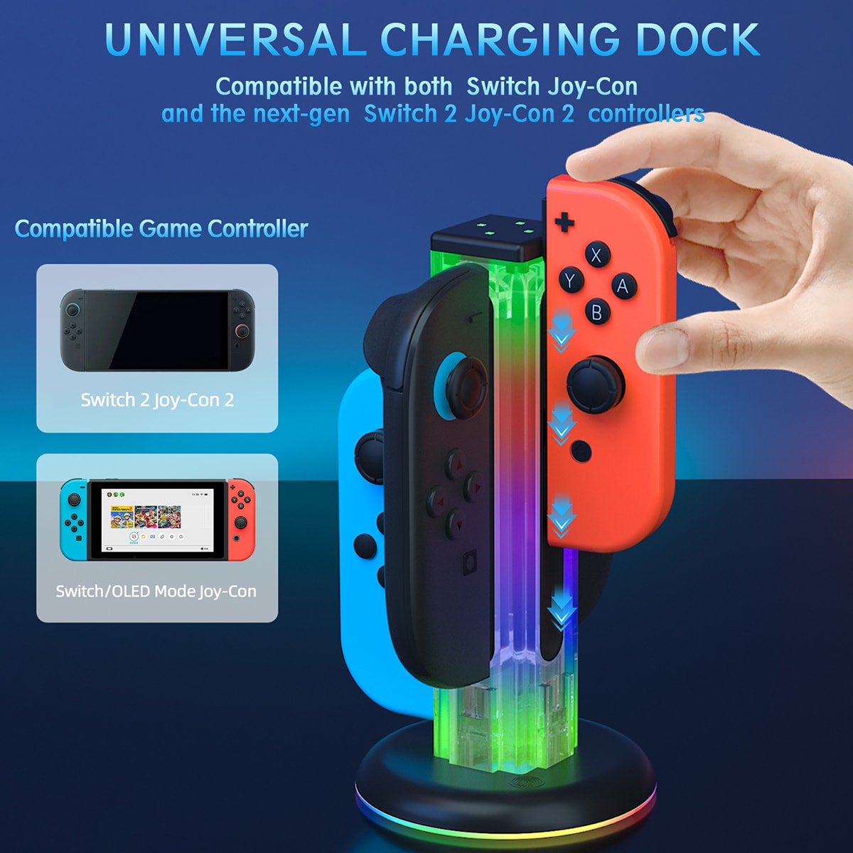 Nintendo Switch Joy-Con laddningsstation med RGB-belysning, Svart