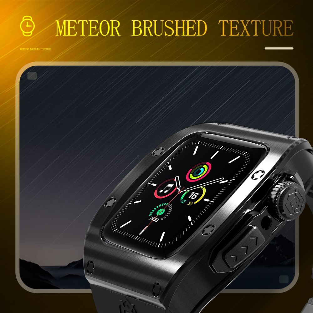 Apple Watch 45mm Series 7 High Brushed Metal Skal+Armband, svart