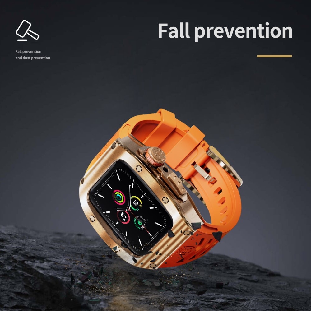 Apple Watch 45mm Series 7 High Brushed Metal Skal+Armband, Rose/Orange