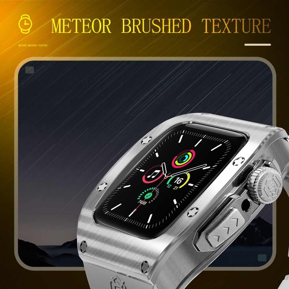 Apple Watch SE 44mm High Brushed Metal Skal+Armband, Steel/White
