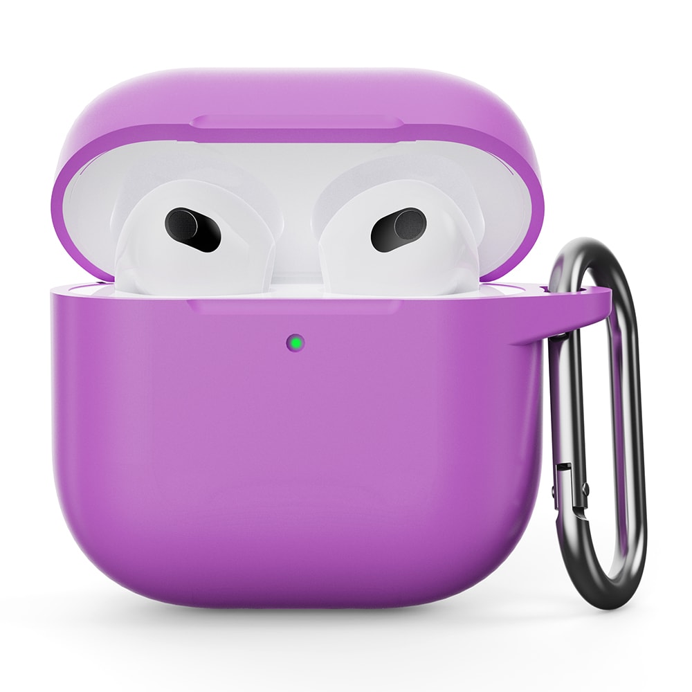 Apple AirPods 4 Silikonskal + karbinhake, Lila