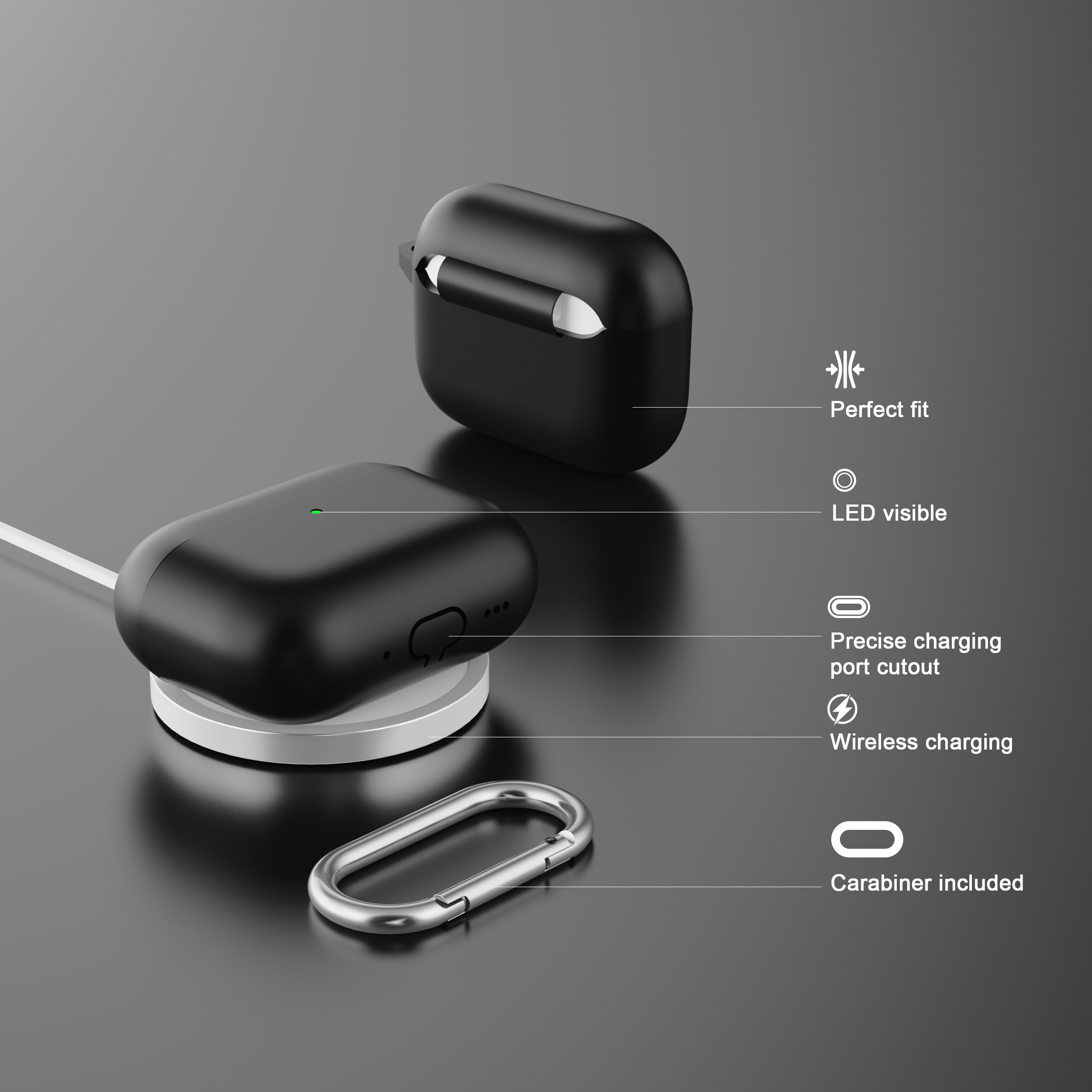 Apple AirPods Pro 3 Silikonskal + karbinhake, Mörkblå