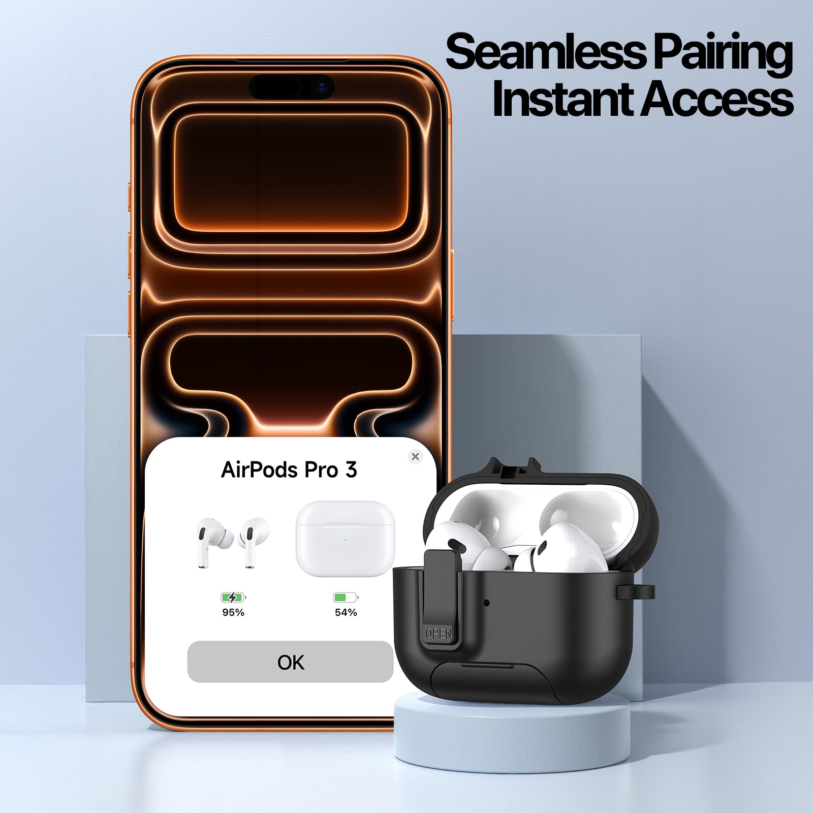 Apple AirPods Pro 3 Skal med karbinhake och ställfunktion, Svart