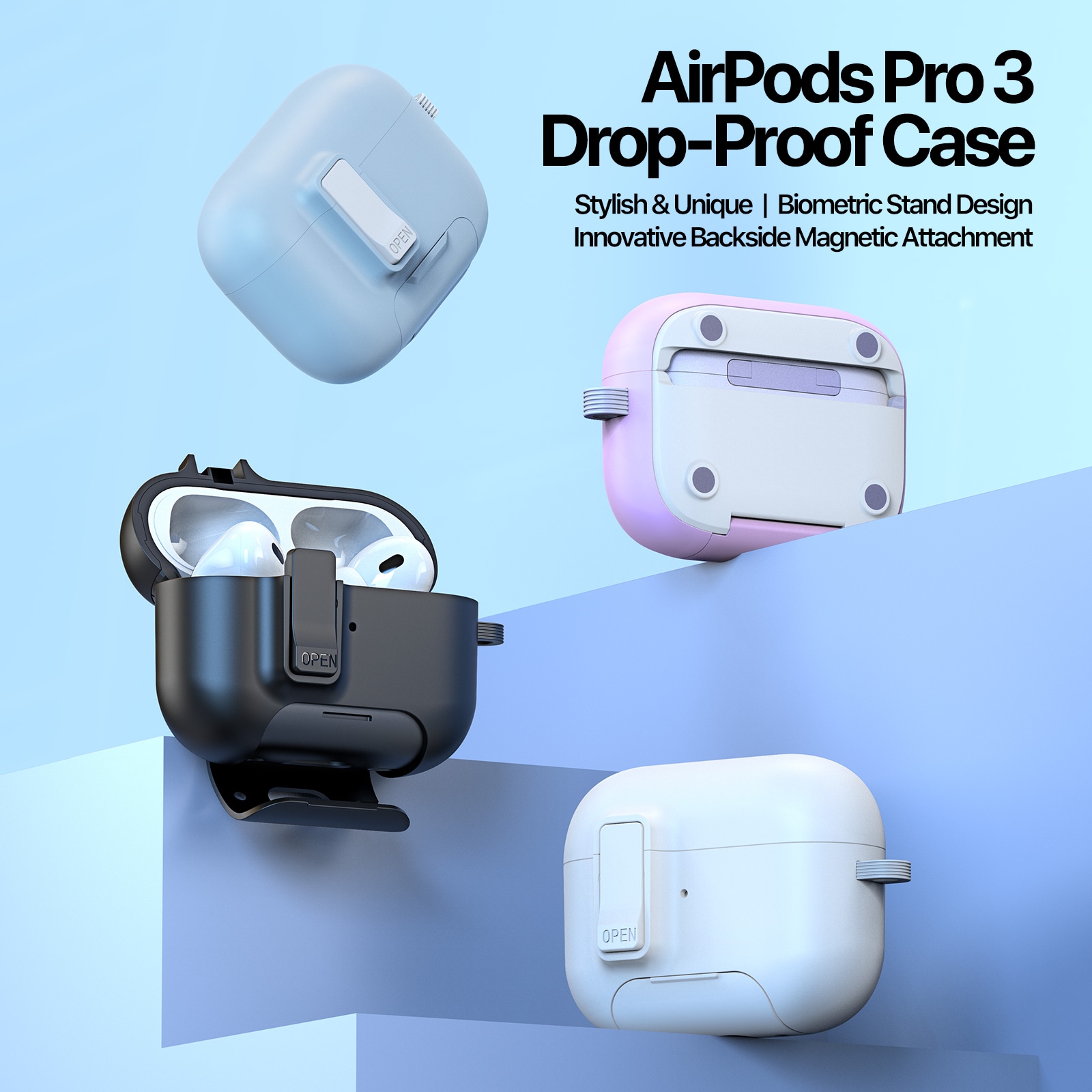 Apple AirPods Pro 3 Skal med karbinhake och ställfunktion, Svart