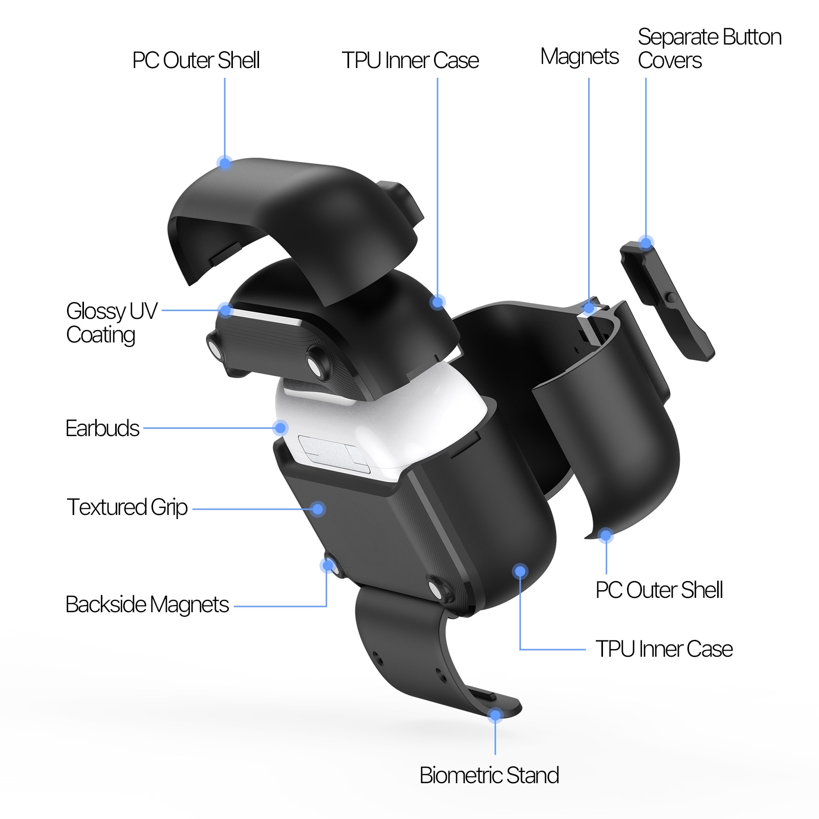 Apple AirPods Pro 3 Skal med karbinhake och ställfunktion, Svart