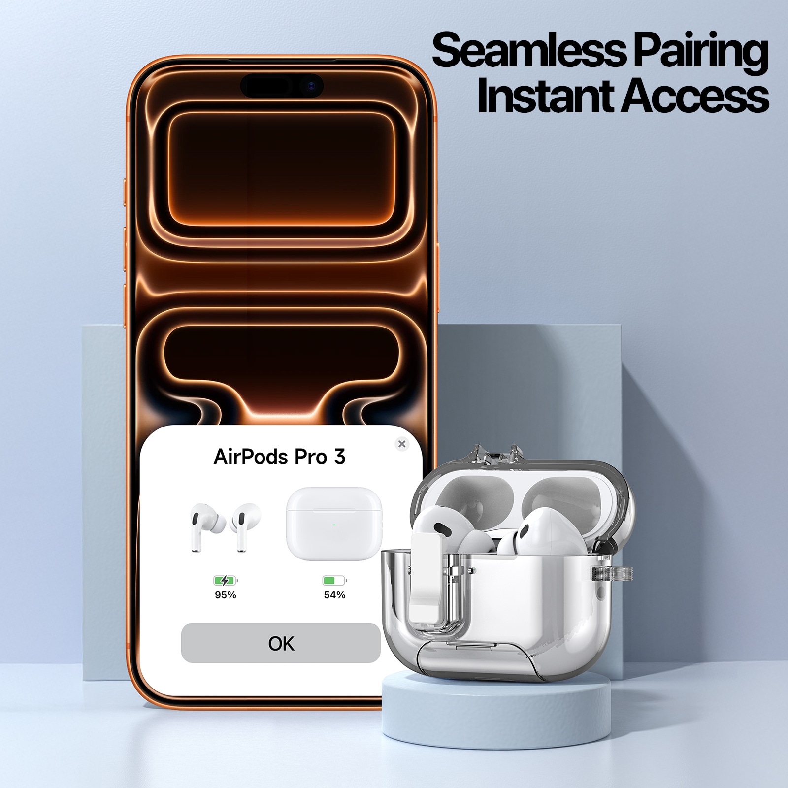 Apple AirPods Pro 3 Skal med karbinhake och ställfunktion, Genomskinlig